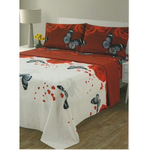 Valentine Bed Sheets Set 4 Piece Set Deep Pocket Sheets Queen & King Red & White - Picture 2 of 2